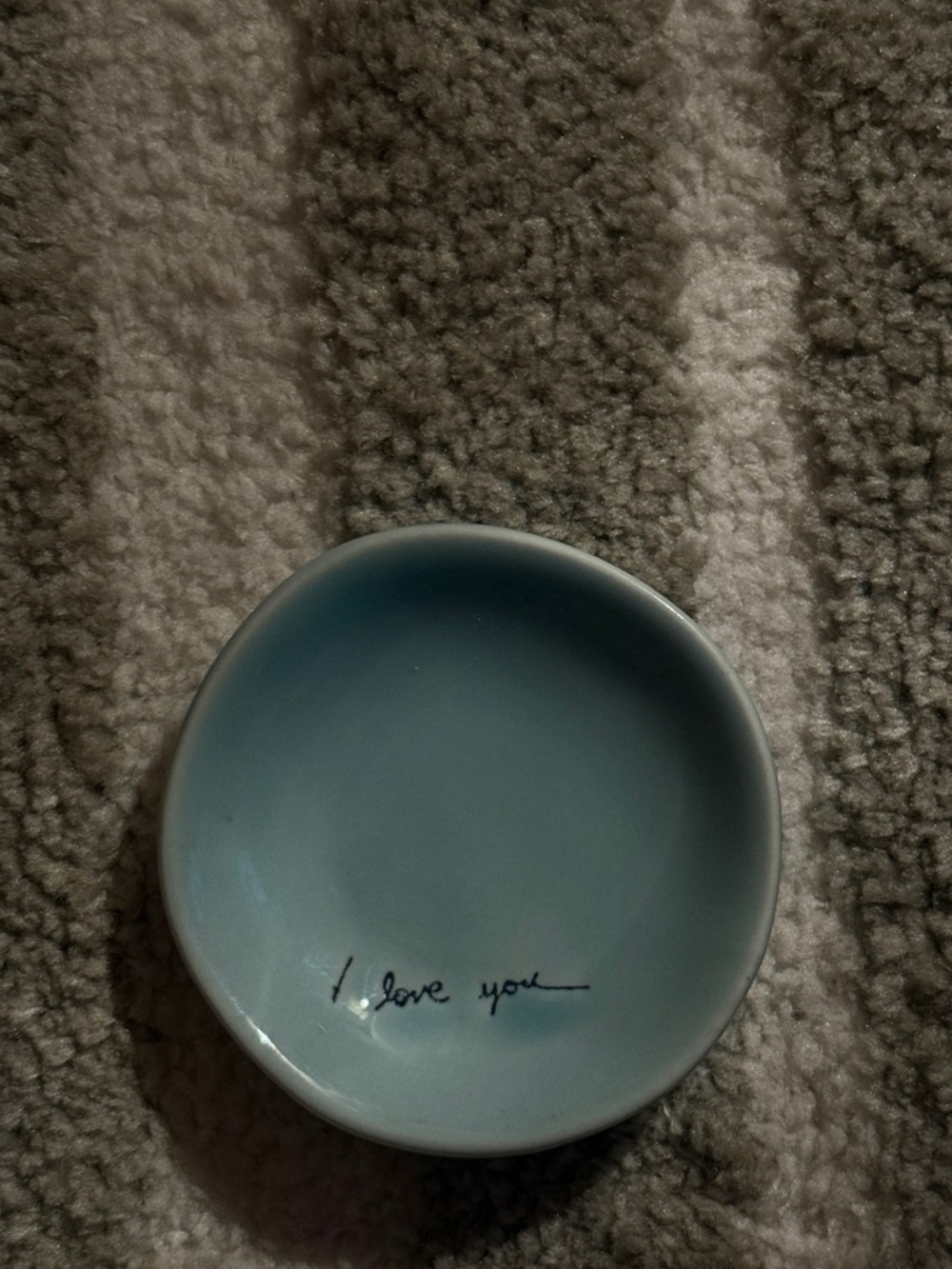 Minimalist Light Blue Jewelry Dish “I Love You” Ceramic Ring Holder Decor
